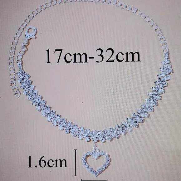 Sterling Silver Diamond Heart Anklet Charm - Picture 2 of 3